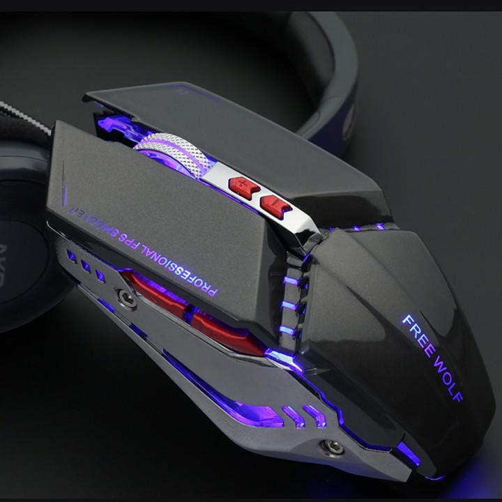 Chuột chuyên game 6d - led 7 màu free wolf v3 + tặng lót chuột