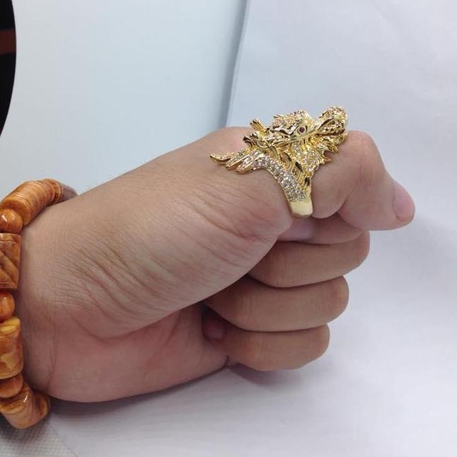 Nhẫn nam đầu rồng đính đá mạ vàng 18k n012