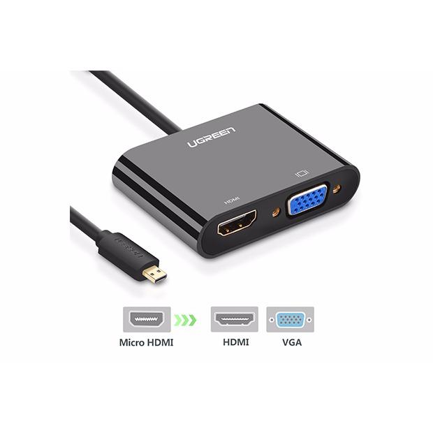 Cáp micro hdmi to hdmi + vga + audio ugreen 30355 cho ultrabook, máy tính bảng