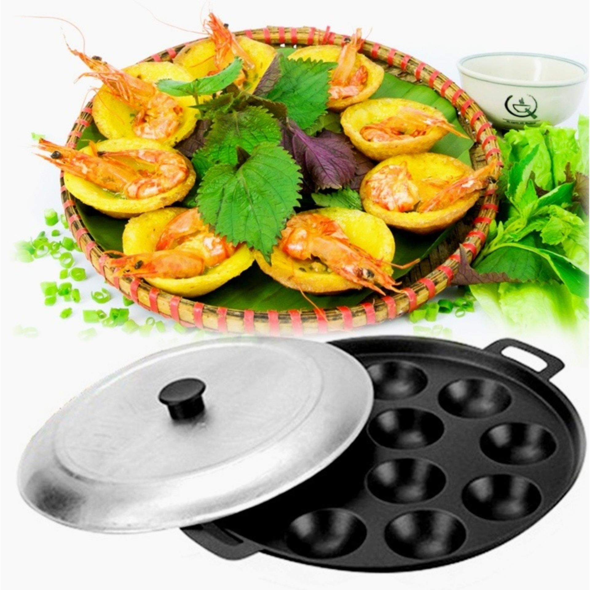 Khuôn làm bánh khọt 8 lỗ chống dính kèm nắp, Khuôn làm bánh khọt, Dụng cụ làm bánh khọt, Khuôn làm bánh bèo, khuôn làm bánh căn đa năng tiện dụng