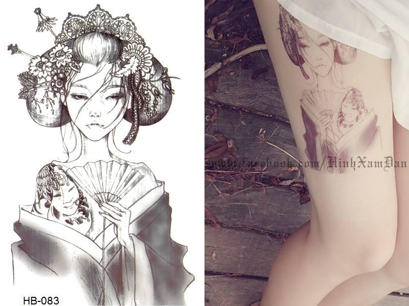 [HCM]HÌNH XĂM DÁN NỮ GEISHA KÍCH THƯỚC 15 X 22 CM