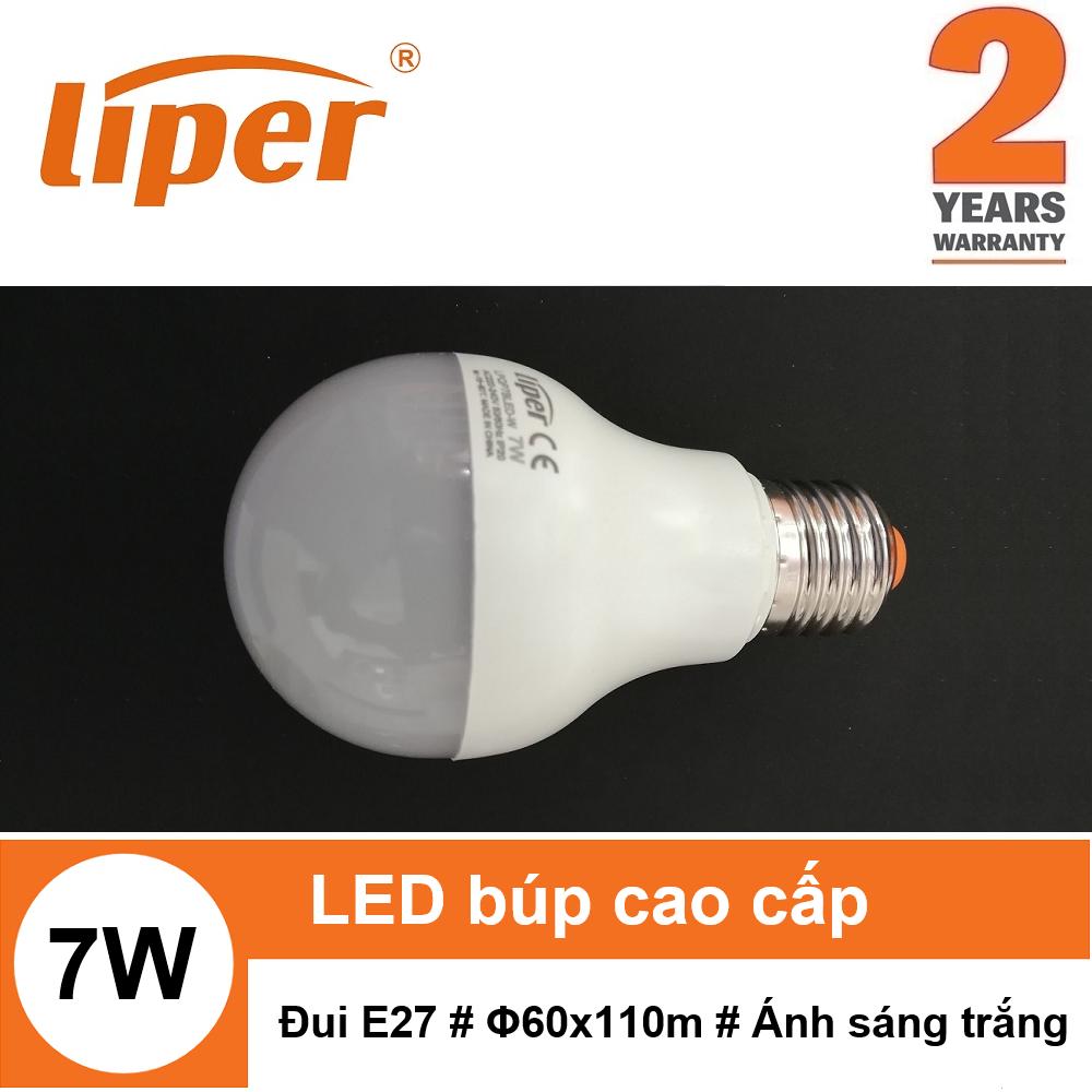 Bóng đèn led bulb tròn 7w ánh sáng trắng/vàng đui xoáy e27 liper lpqp7cled-01