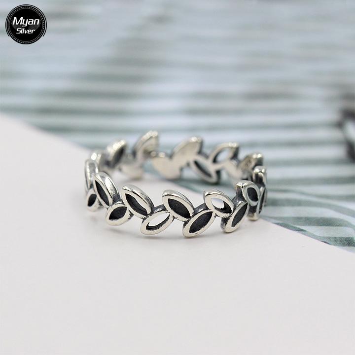 Nhẫn Bạc Thái, Nhẫn Bạc Nữ Nhẫn Nữ Đá Đen, Nhẫn Nữ Phong Cách, Nhẫn Nữ Đẹp, Nhẫn Thái Lan, Nhẫn Nữ Lá Dương Xỉ Chất Liệu Bạc Thái Cao Cấp - Myan Silver