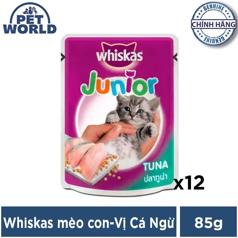Bộ 12 túi thức ăn cho mèo con Whiskas vị cá ngừ túi 85g