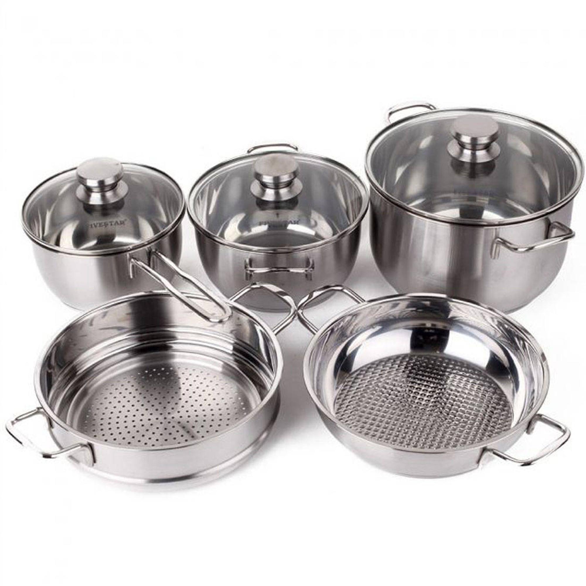 Bộ nồi xửng inox 3 đáy nắp kính FiveStar FS08CG1 (Bộ 5 vung kính) -Bảo hành 5 năm