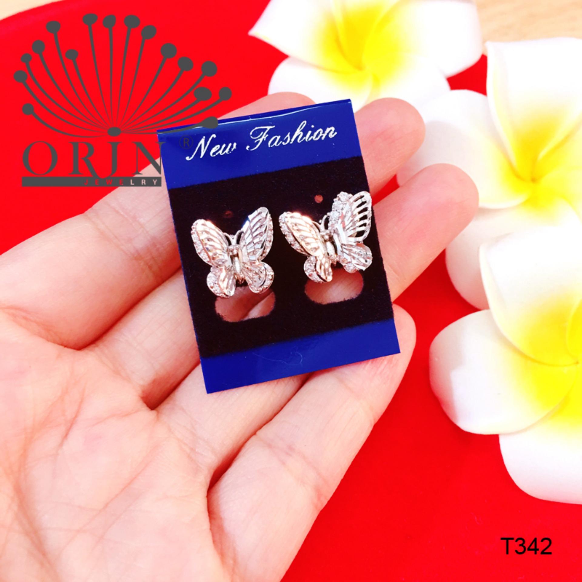 Bông tai bướm 2 tầng cánh cách điệu đính đá bền màu thiết kế cao cấp Orin T342 - Long Tien