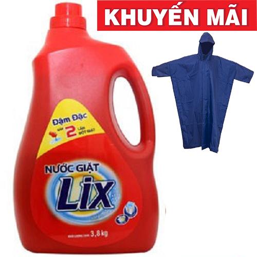 Nước giặt Lix Đậm đặc chai 3,8kg tặng áo mưa cánh dơi 1 đầu trị giá 59.000đ