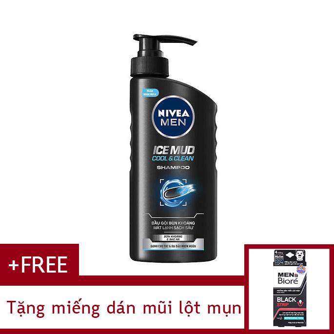 Dầu Gội Bùn Khoáng Sạch Gàu Mát Lạnh Nivea Men Ice Mud Cool And Clean Shapoo (530ml) + Tặng miếng lột mụn