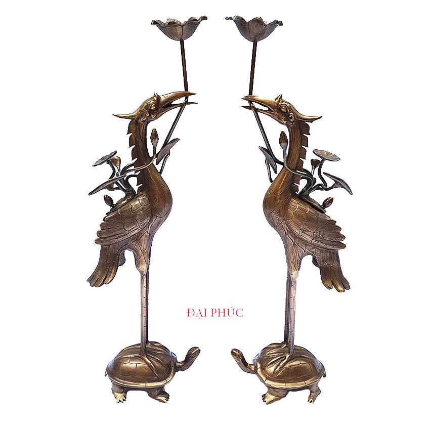Đôi hạc thờ số 4 cao 60 cm màu đồng cổ