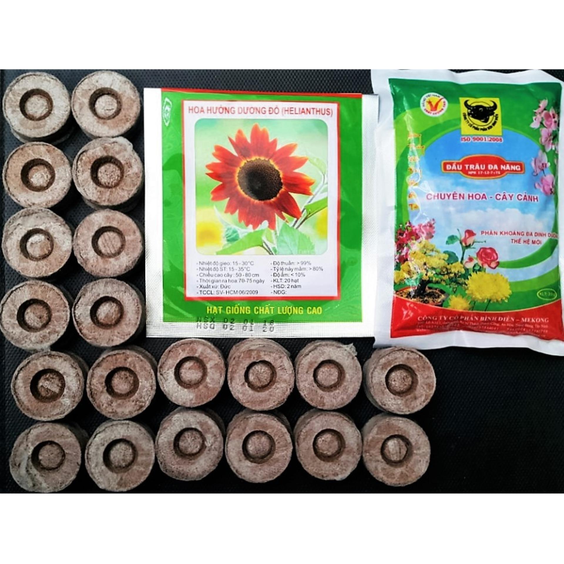 [HCM]COMBO 3 GÓI : HOA HƯỚNG DƯƠNG ĐỎ -PHÂN BÓN ĐẦU TRÂU- 20 VIÊN ƯƠM HẠT