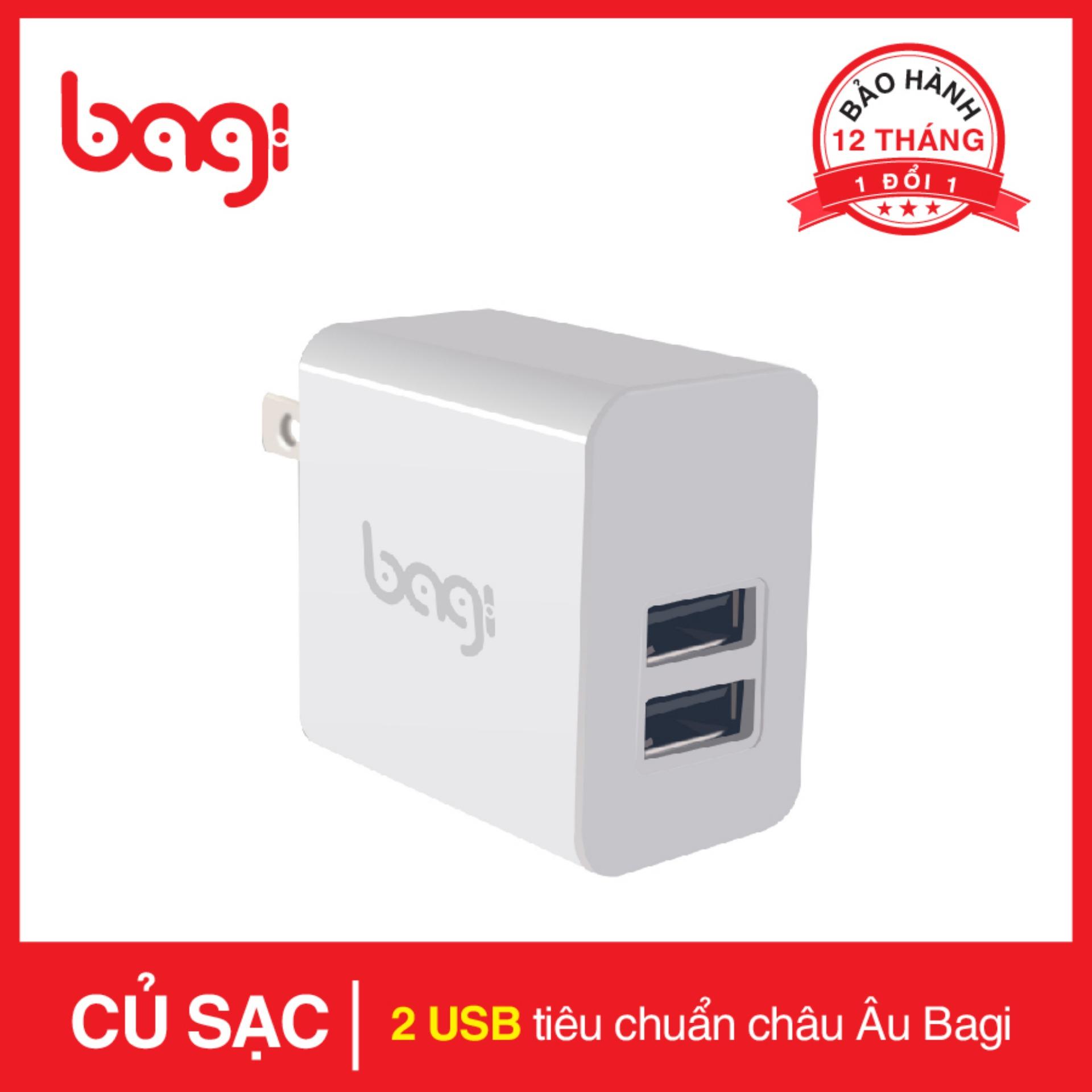 Củ sạc nhanh Bagi 2 USB sạc nhanh Bagi sạc cùng lúc 2 thiết bị siêu tiện lợi