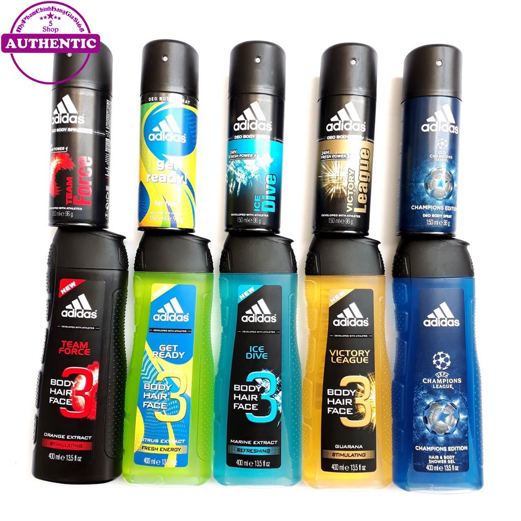 COMBO DẦU GỘI SỮA TẮM 3in1 400ML + XỊT KHỬ MÙI ADIDAS 150ML (CÓ NHIỀU MÙI ĐỂ CHỌN LỰA)