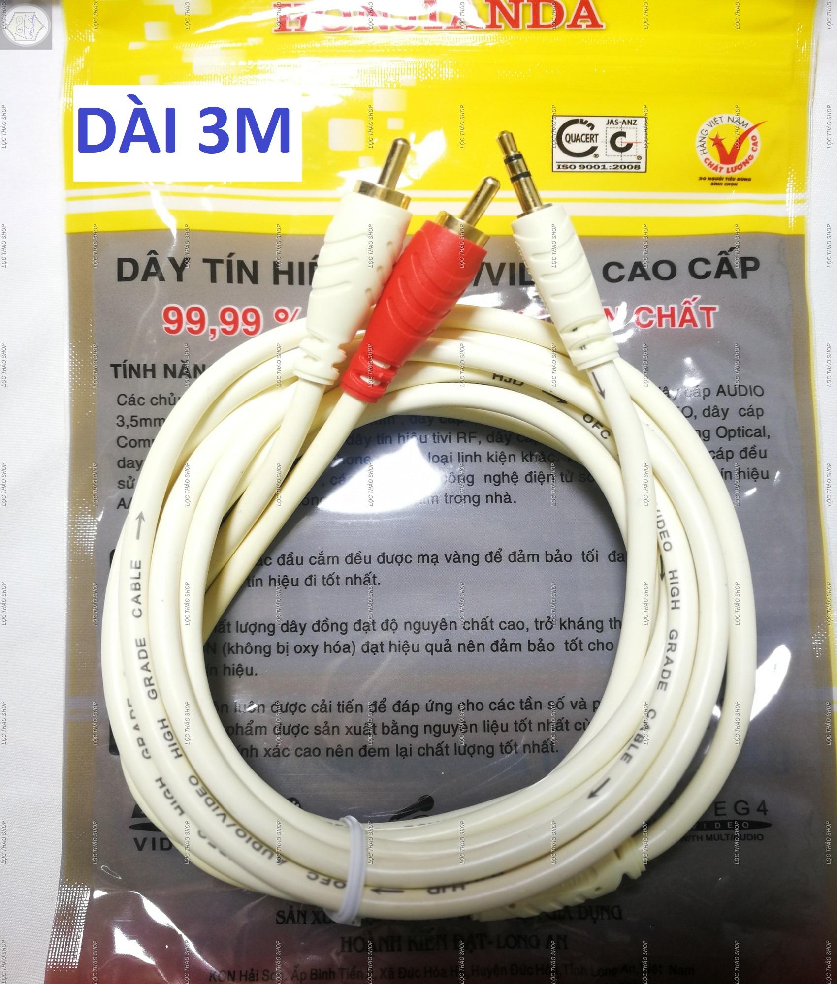 [HCM]Dây cáp loa jack 3.5 ra 2 bông sen dài 3M lõi đồng (Dây loa 1 ra 2)