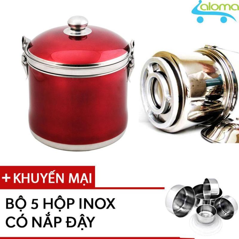 Nồi ủ nhiệt chân không đế gang 6 lít hầm ủ tiện lợi tặng bộ hộp inox