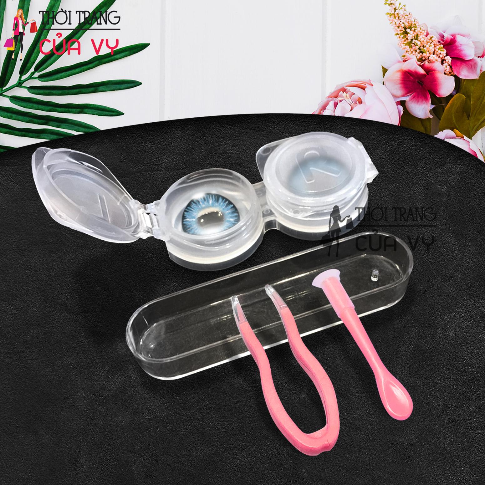 Combo dụng cụ hỗ trợ đeo - gắp lens và hộp đựng lens kính áp tròng màu hồng