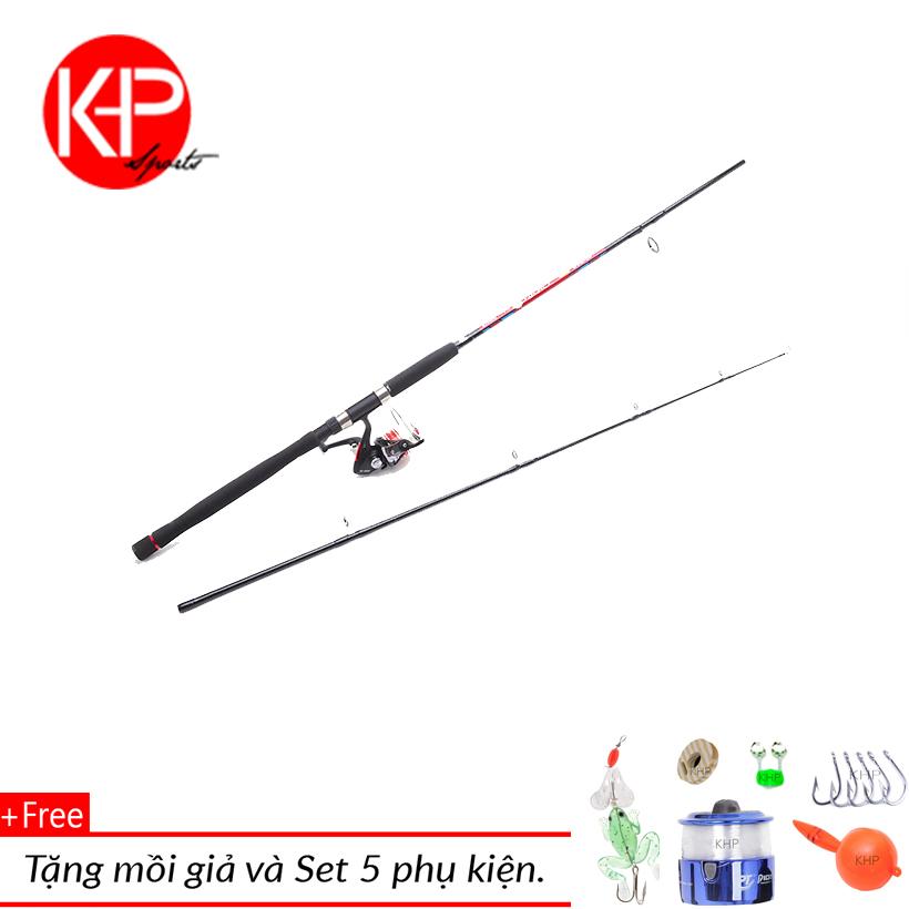 Bộ cần câu 2 khúc bọng red 2m4 + tặng 1 mồi giả + máy 3000 + set phụ kiện