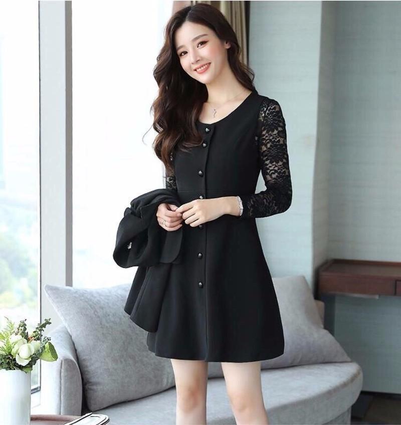 Sét đầm tay ren kèm áo khoác giá sỉ den