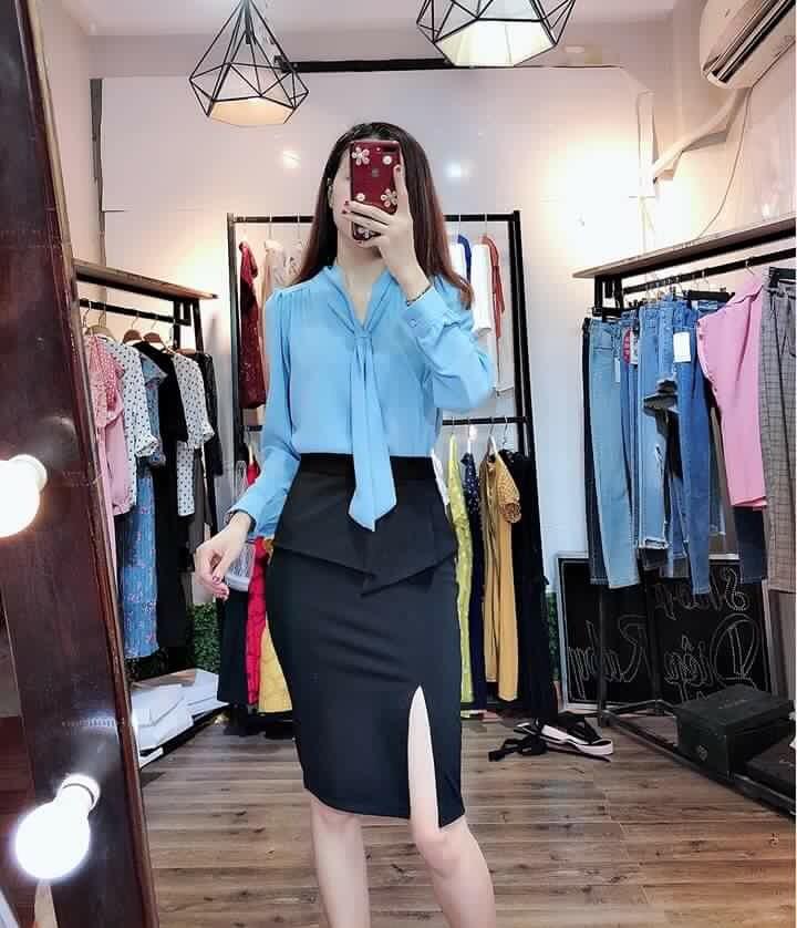 Áo sơ mi cổ thắt cách điệu