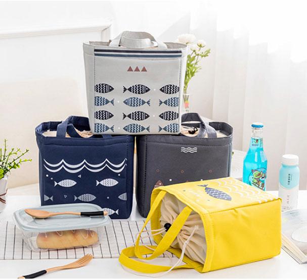 Túi Giữ Nhiệt Đựng Hộp Cơm Vintage Dây Rút Chống Thấm
