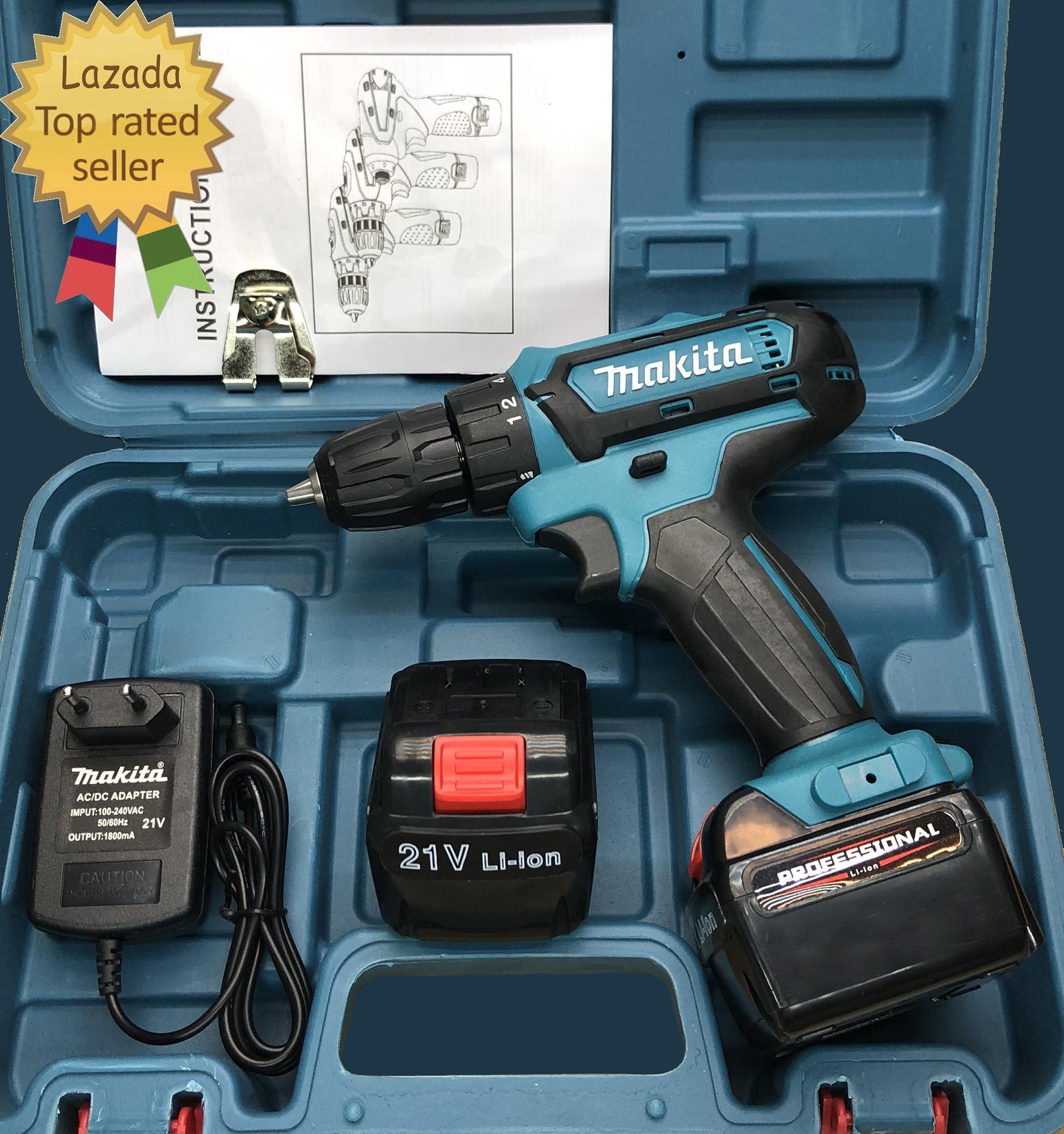 Máy khoan Makita 21v chữ nổi, bắt vít Makita 370W - 2 Pin 21V siêu bền