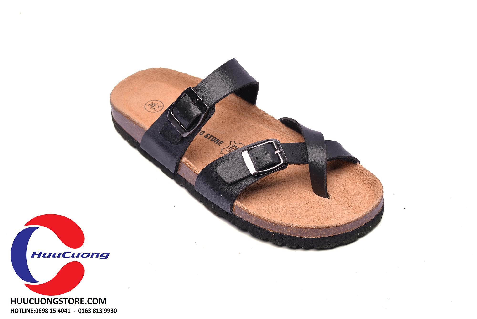 Dép sandal xỏ ngón đen nam nữ đế trấu