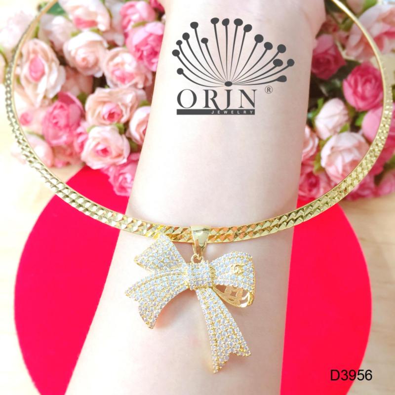 Kiềng cổ dạng dẹp mặt nơ đính đá cao cấp Orin D3956
