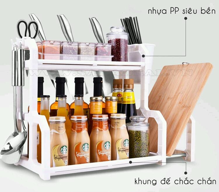 Kệ đựng gia vị chữ h có khay để thớt