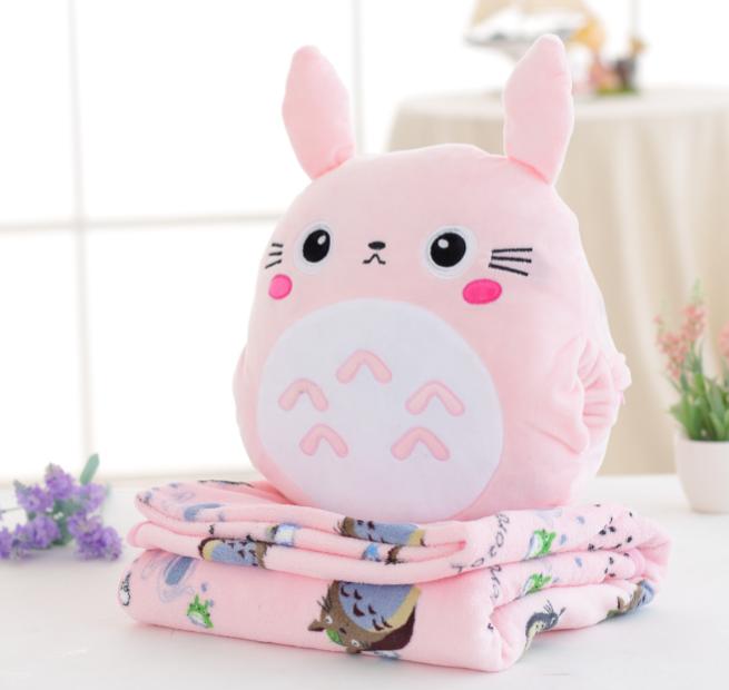 [HCM]Bộ chăn gối 3 trong 1 totoro cao cấp lông tuyết (Hồng)