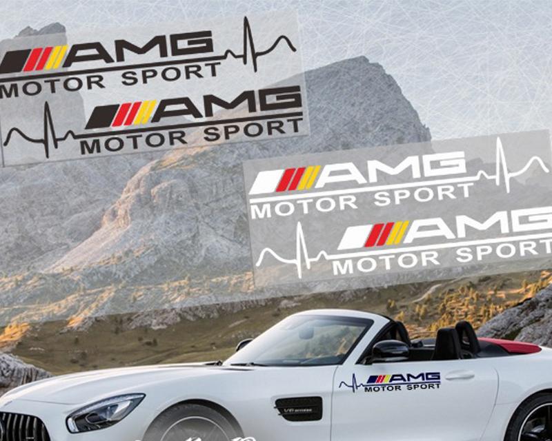 Bộ 2 tem decal dán cánh cửa xe ô tô in chữ AMG Motor Sport Đen(dành cho xe sáng màu)(CB-Shop)