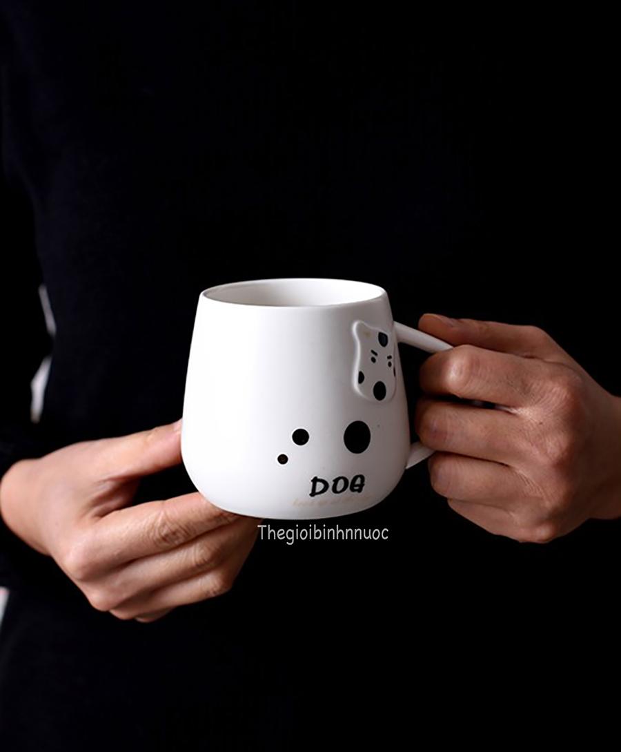Ly sứ cún con dog có nắp dễ thương tặng kèm muỗng c38