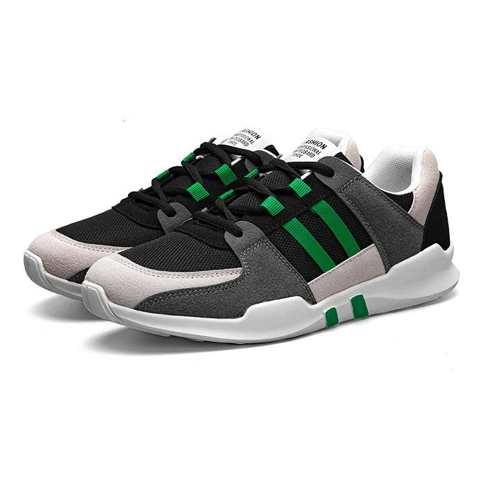 Giày sneaker nam đen 2 sọc xanh thể thao