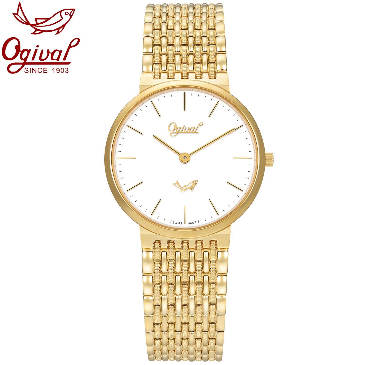 Đồng hồ nam mặt kính sapphire Ogival OG385-021GK trắng