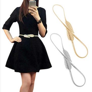 Thắt lưng kim loại co dãn hình chiếc lá vintage