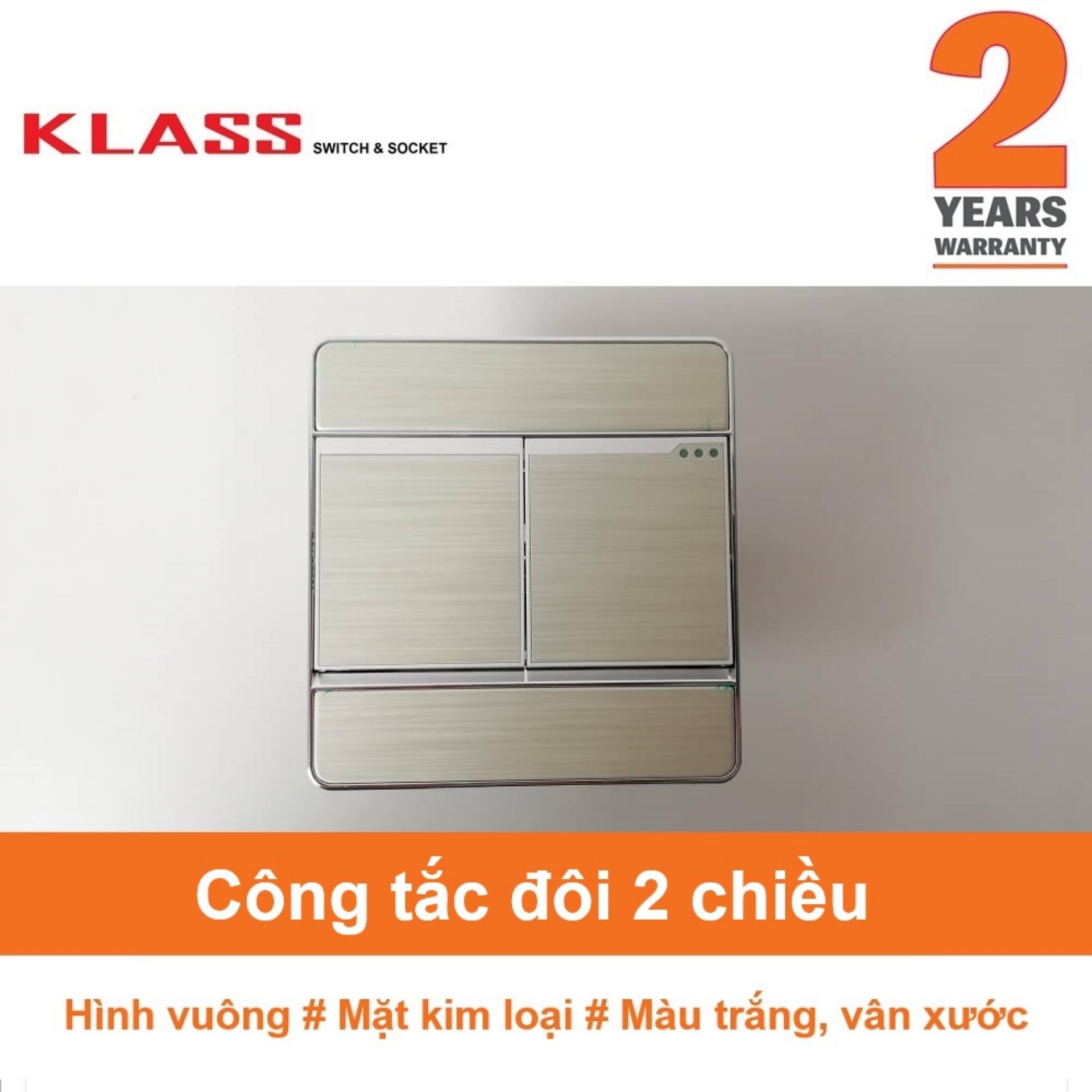 Công tắc đôi 2 chiều hình vuông màu trắng xám KLASS 86KM5-004