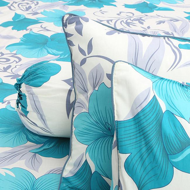 Bộ Drap Cotton Thắng Lợi 5 món , áo gối chần gòn, mẫu hoa xanh sang trọng 1m6/1m8