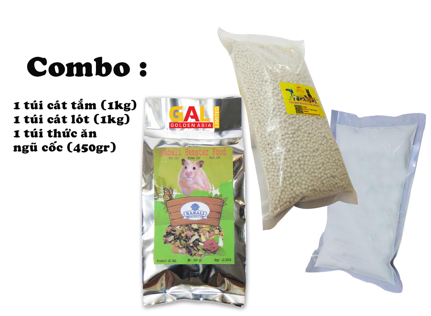 Combo Bộ sản phẩm thức ăn, cát lót, cát tắm dành cho chuột Hamster Galvietnam