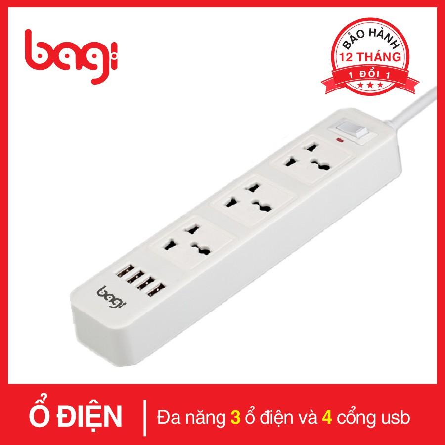 Ổ cắm điện đa năng 3 ổ điện và 4 cổng usb bagi