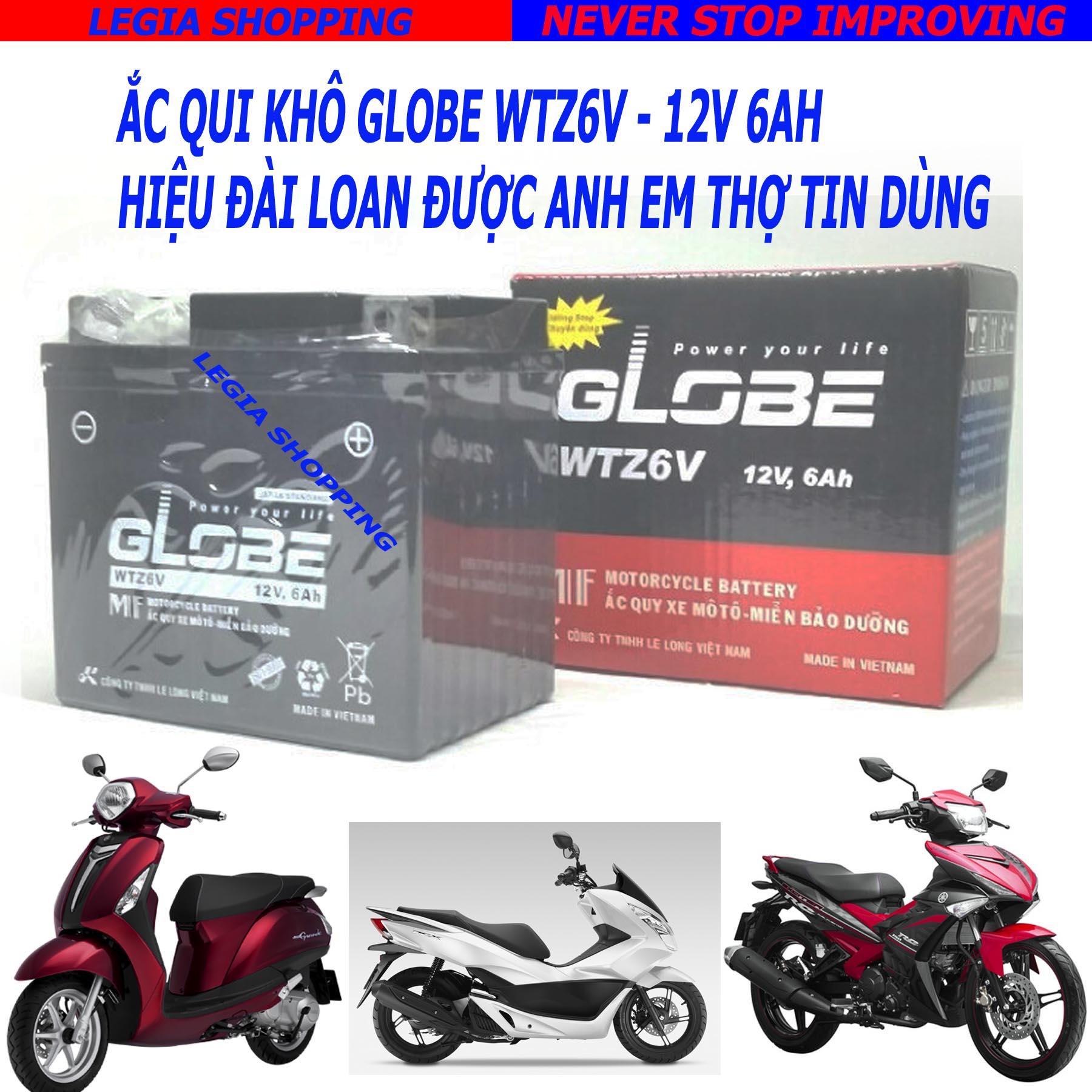 1 BÌNH ẮC QUI XE MÁY GLOBE WTZ6V 6AH gắn YAMAHA EXCITER 150 / NOZZA , HONDA AIR BLADE 125 / PCX / SH MODE / WINNER
