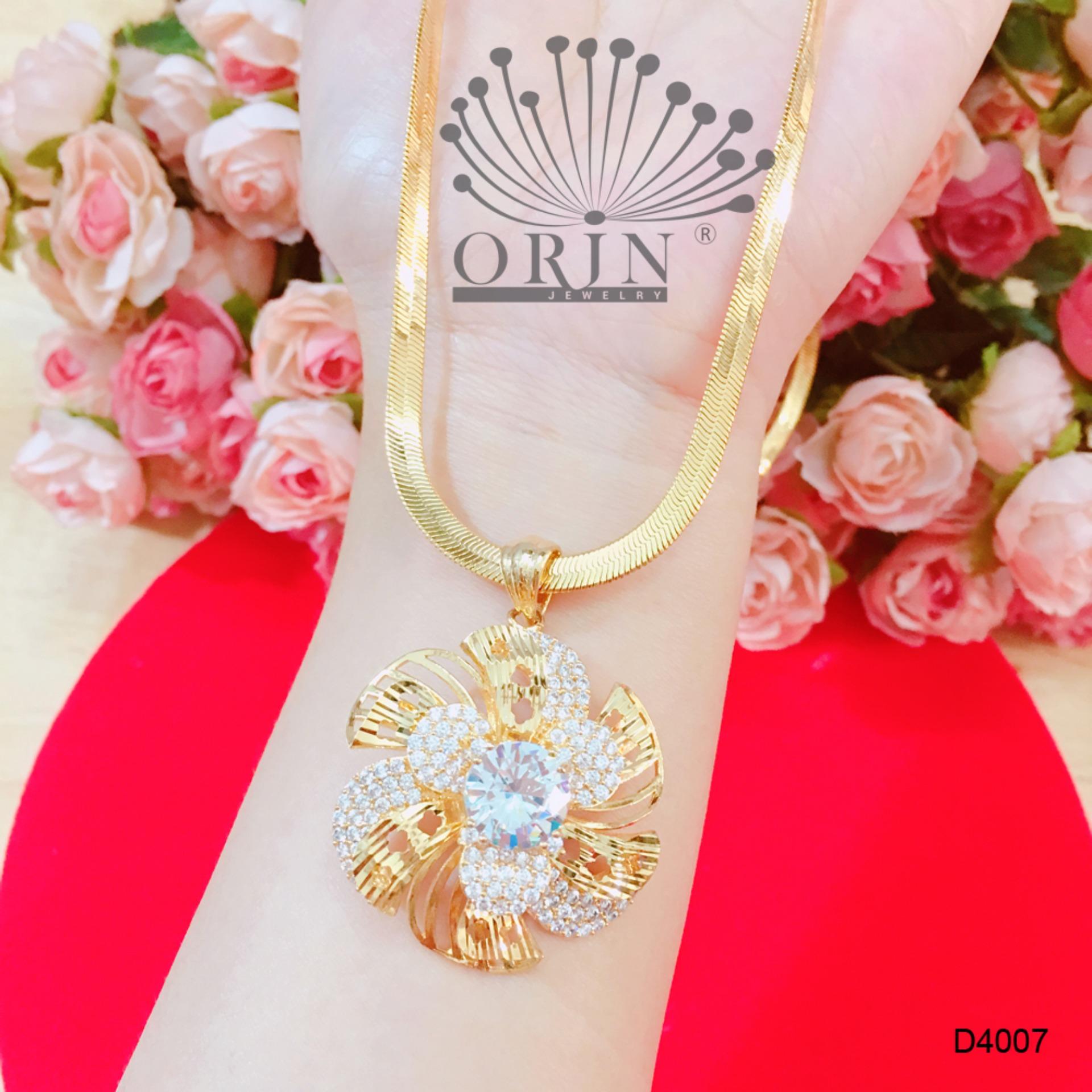 Dây chuyền nữ dạng mì dẹp mặt hoa xoáy đá tròn giữa cao cấp Orin D4007 - Long Tien