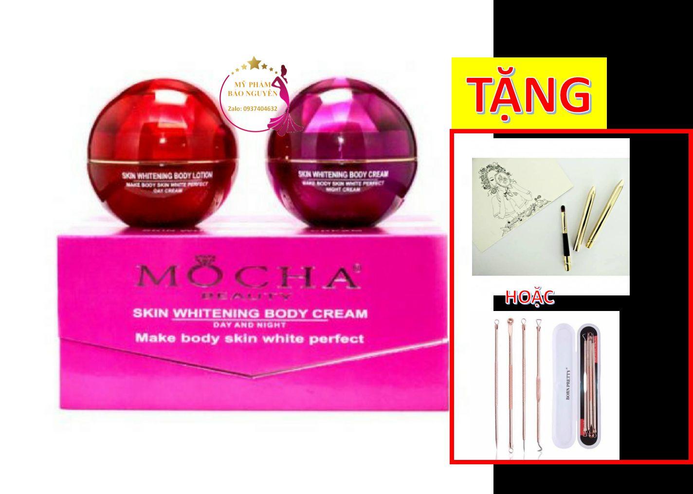Kem body bạch sứ mocha ngày đêm + tặng cọ tô môi hoặc set nặng mụn 8 đầu ngẫu nhiên
