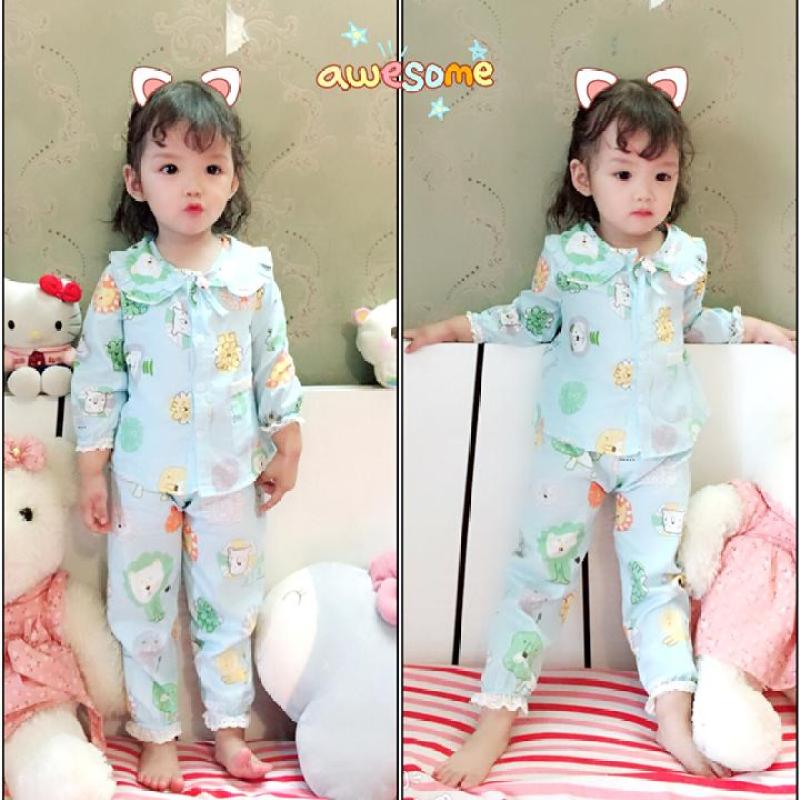 Nơi bán Pijama Dễ Thương Cho Bé gái- Xanh Họa Tiết