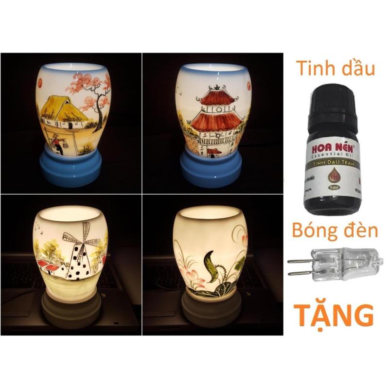 Đèn xông tinh dầu sứ Bát Tràng dáng Trứng TẶNG Tinh dầu + Bóng đèn cỡ TO 11 x 17cm / Đuổi muỗi Diệt muỗi Đèn trang trí
