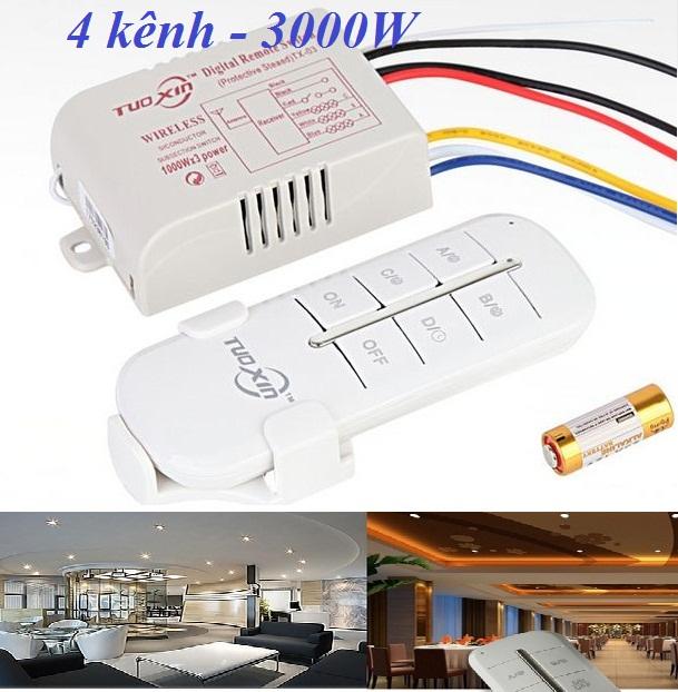Công tắc điều khiển từ xa RF 4 cổng Tuoxin +Tặng đế treo điều khiển