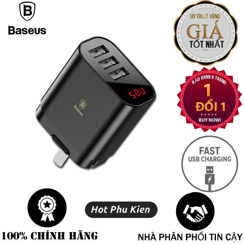 Củ cốc sạc nhanh Baseus Mirror Travel trang bị chip IC điều chỉnh dòng điện 3 cổng sạc USB (Đầu dẹt) - Phân phối HotPhuKien
