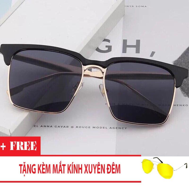 Giá bán Kính mát nam nữ cao cấp V Hot 930 (Mặt đen, Gọng Kim Loại Vàng) + Tặng Kèm Mắt Kính Xuyên Đêm