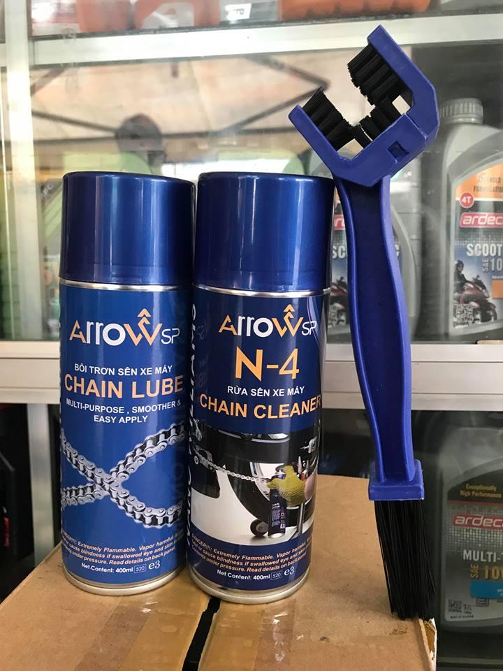 Bộ chăm sóc sên ARROWsp ARROWsp Chain Lube 400ml ARROWsp Chain Cleaner rửa sên 400ml va bàn chải chà sên cho anh em Biker cham soc xe yeu