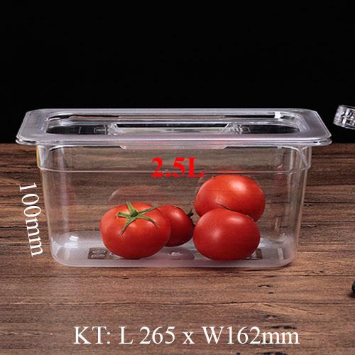 Khay nhựa có nắp đựng thức ăn tiệc buffet bánh trái cây topping GN 1/4 sâu 100mm