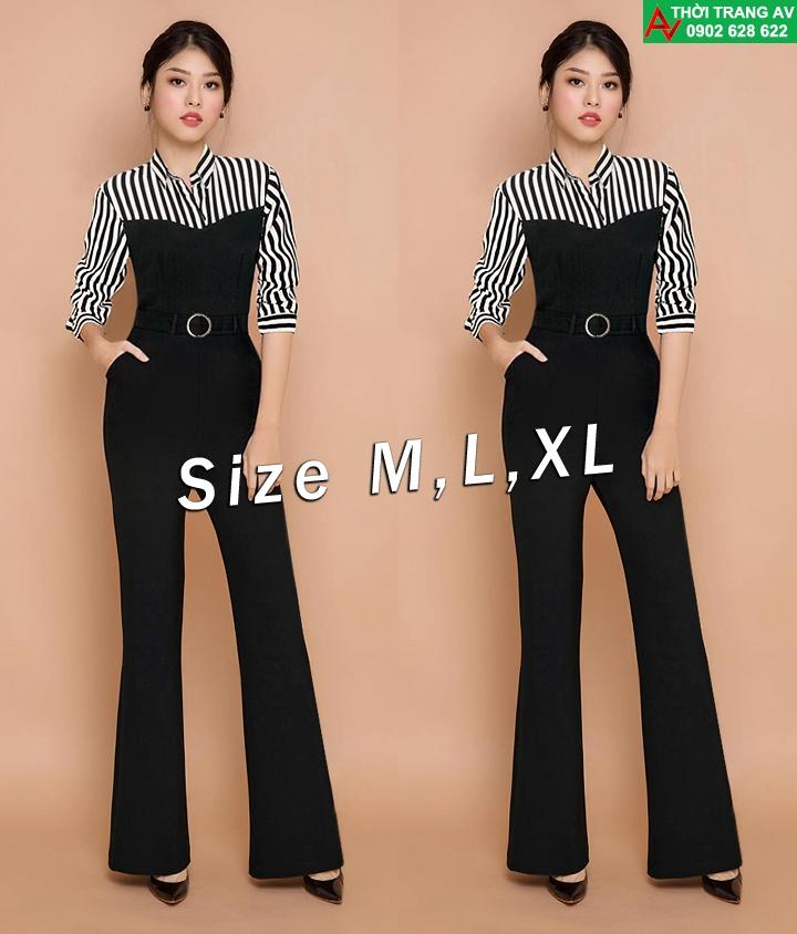 Jumpsuit - Đồ bay dài ống loe tay lỡ phối kẻ sọc xinh xắn (tặng kèm thắt lưng) - AV6212