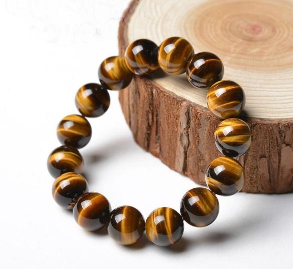 Vòng tay đá mắt hổ Phong thủy mệnh Kim + mệnh Thổ 16mm