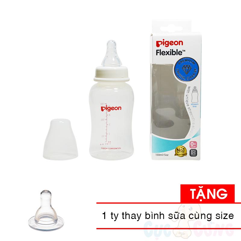 Bình sữa Pigeon Streamline 150ml nhựa PP Tặng 1 ty cùng size